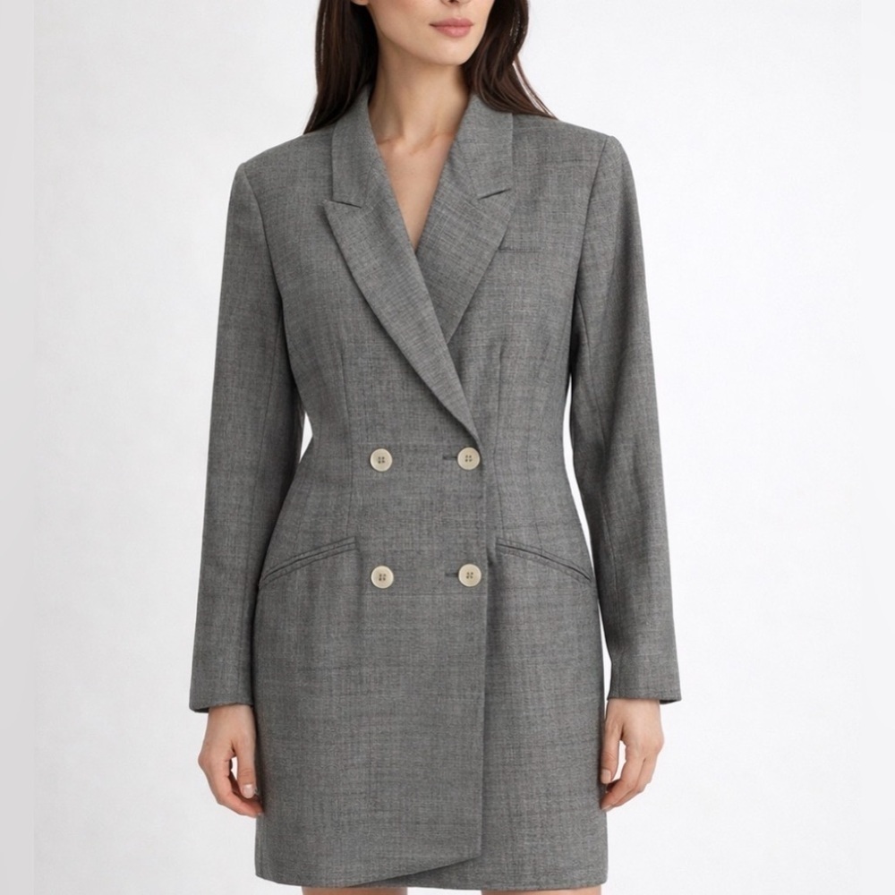 Holt Renfrew Vintage Wool Coat Dress Gray Made In Italy Double Breasted Size42/8